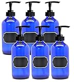 6 Pack Firefly Craft Cobalt Blue PLASTIC Pump Bottles with Chalkboard Labels, 16 ounces each