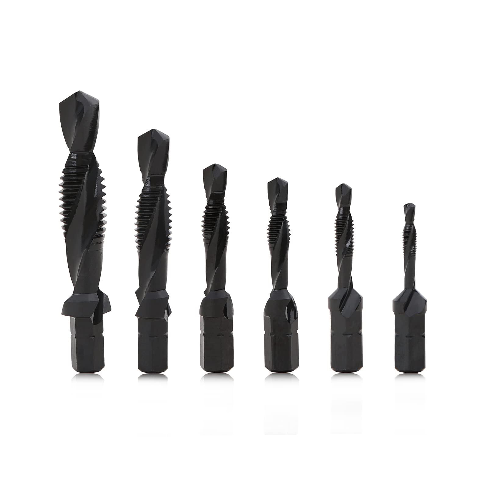 TOWOLYS 6 Piece Combination Tap And Drill Set - industrial grade M2 stainless steel,for Metal