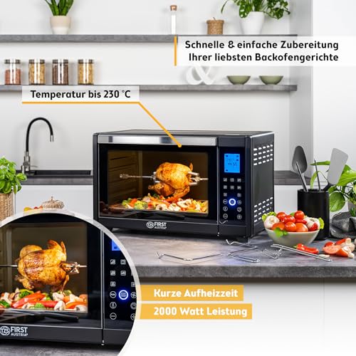 TZS First Austria - Minibackofen Digital 45L 2000W - Premium-X Coating, Temperaturregelung bis 230°C & 4 Ebenen– Miniofen 180 Min. Timer & 8 Modi – inkl. Drehspieß – Für kleine Küchen & Camping – Bild 3