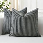 JOTOM Set of 2 Corduroy Cushion Covers 50x50 cm Soft Striped Boho Decorative Throw Pillow Covers Cushion Case Couch Pillowcases for Sofa Bedroom Home Decor 20x20 Inch (Grey)