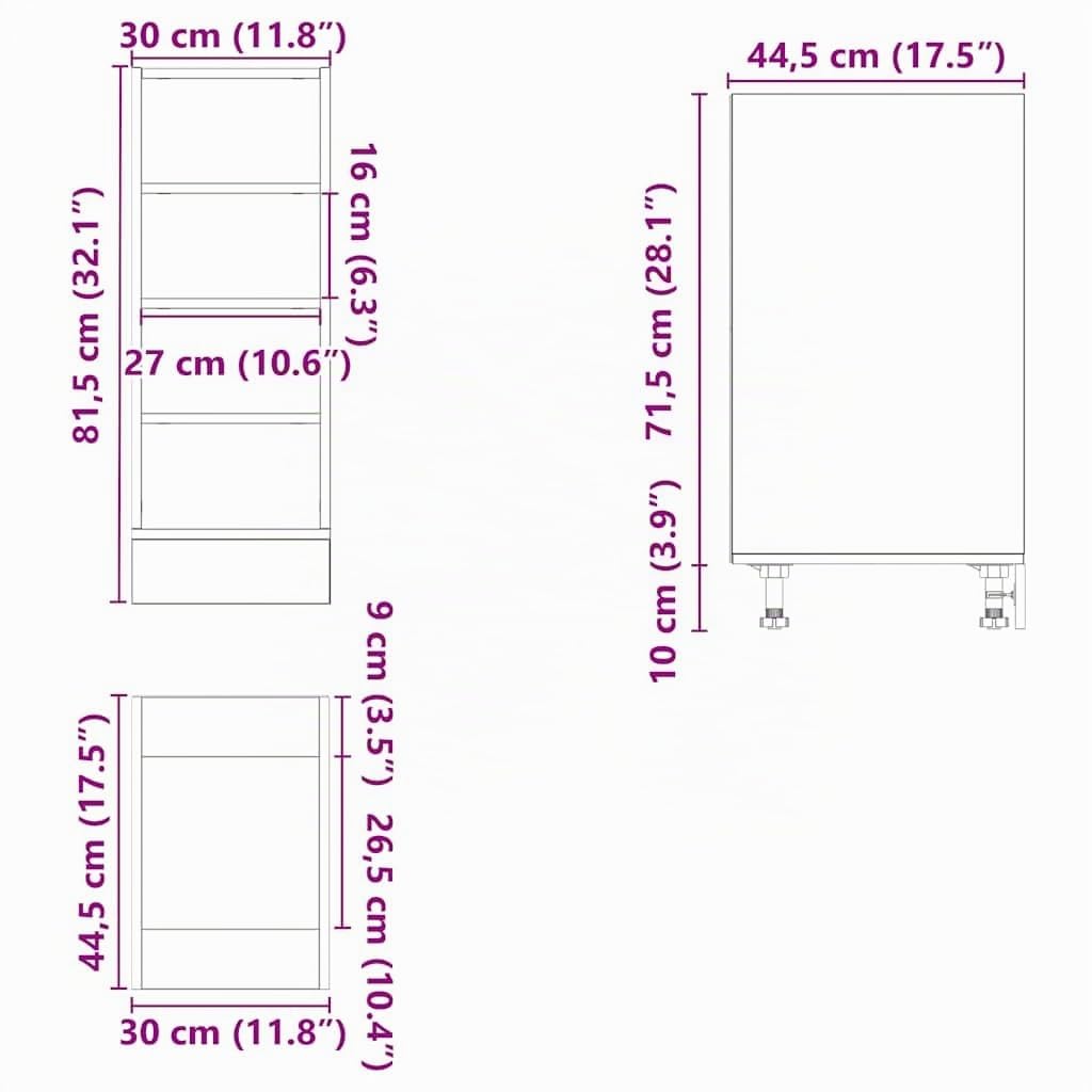 vidaXL Unterschrank Riga Weiß 30x44,5x81,5 cm Holzwerkstoff,Küchenschrank, Gastronomieschrank, Gastro Möbel, Küchenmöbel, Aufbewahrungsschrank