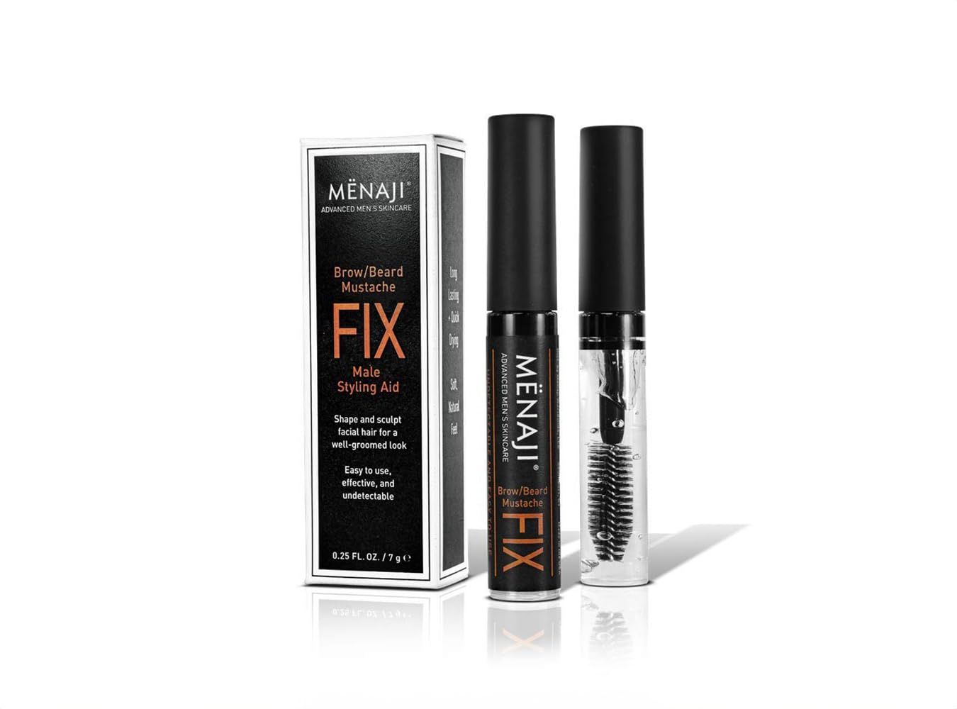 MËNAJI The Fix - Mens Beard and Brow Gel - Hold and Setting Gel with Spiral Brush - Long Lasting - Keep Facial Hair in Place - 0.25 Oz