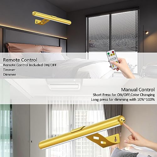 Image of MIOBLUE Wireless Picture Lights with Remote, Full Metal Rechargeable Painting Light Display LED Battery Lamp with 3 Lighting Modes, Dimmable Dartboard Light with Timer for Frame Portrait Art,13inch