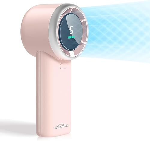 WHATOOK - Miniventilador portátil de mano, enfriamiento de alta velocidad, batería de 10 horas de duración, recargable por USB, pequeño, esenciales