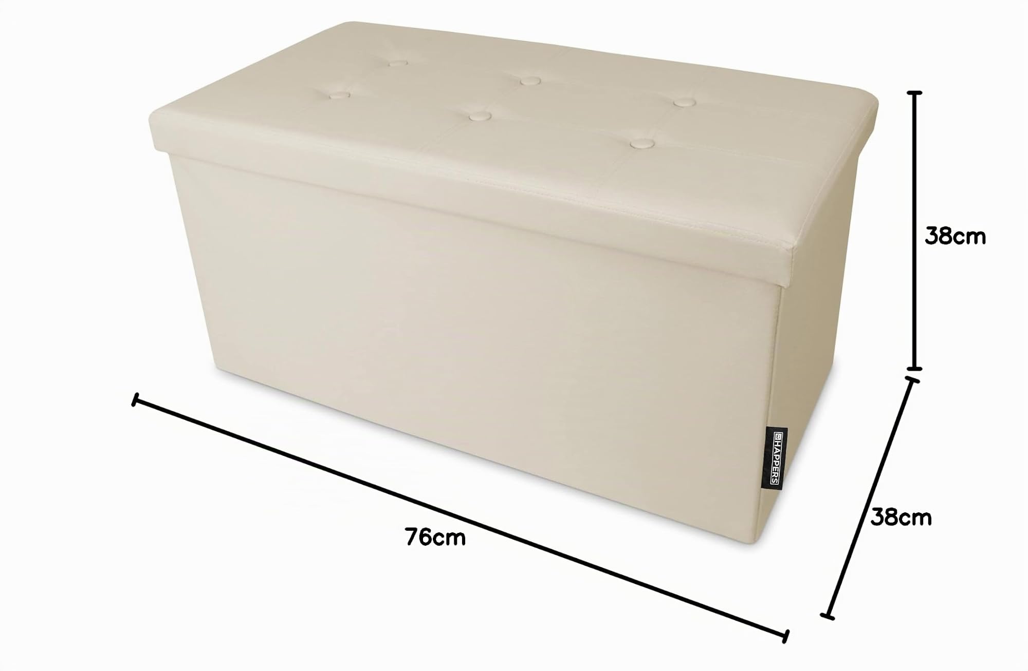 HAPPERS Baúl Puff Taburete Almacenaje 76x38x38 y 150L. Plegable y Acolchado Beige