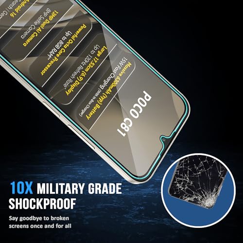 Image of ArmourPro Tempered Glass for Poco C81-9H Screen Protector with Black Border, Anti Scratch, Edge-to-Edge Coverage, HD Clarity, Smooth Touch, Case Friendly | Black
