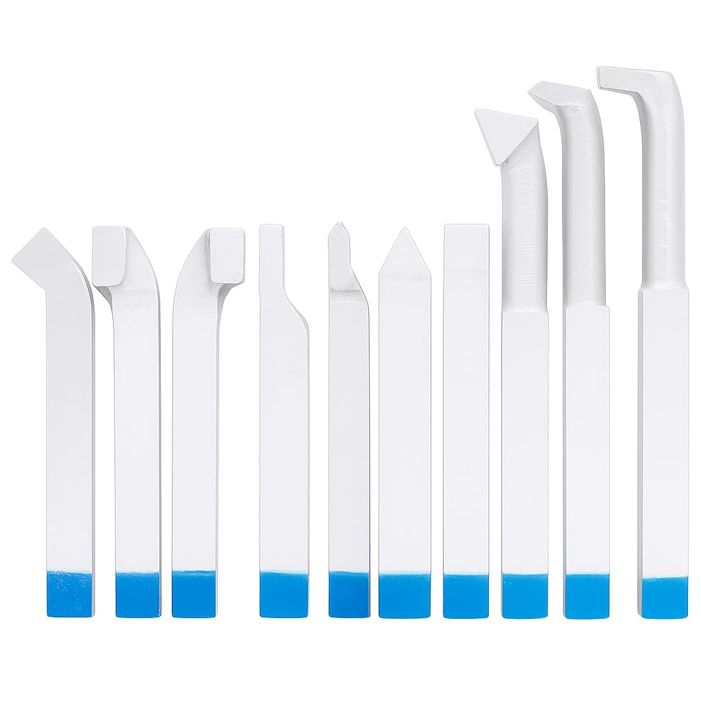 10PCS 1/2" Welding Carbide Lathe Tool Set, YT15 Brazed Carbide Tip Turning Tools for Metal, Steel and Cast Steel, 12mm Lathe Cutter Set for Metalworking, External & Internal Turning, Threading,Parting