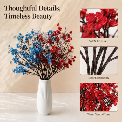 Image of Mandy's 6 Bundles Artificial Red White Blue Baby's Breath Flowers