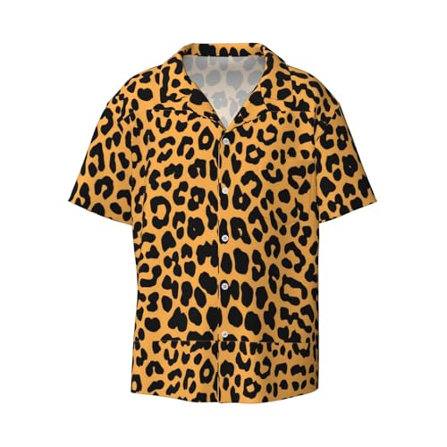 Leopard Print Print Men's Pocket Hawaiian Shirts â€“ Short Sleeve Casual Beachwear for Summer S-4XL