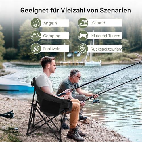 HAUSPROFI Campingstuhl Faltbar 150KG Belastbar, Klappstuhl Camping Leicht, Bequeme Rückenlehne Campingstuhl, Camping Stuhl mit Tragetasche für Picknick,Outdoor,Wandern,Gartenstühle,Angelstuhl,Schwarz
