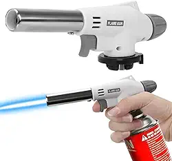 Maçarico Portátil Branco para Cozinha Gourmet, 17cm, Recarregável a Gás, com Acendimento Automático e Controle Manual de Chama, para Culinária, Confeitaria, Gratinar, Flambar e Artesanato