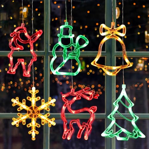 Lumières de fenêtre de Noël Baquler à piles | Lot de 6 décorations LED