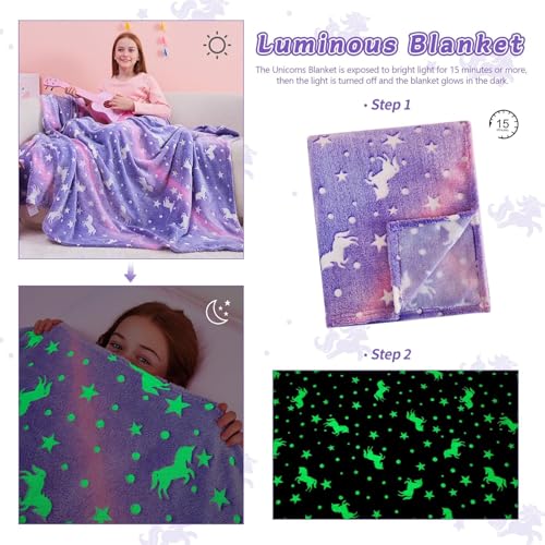Image of DOCAT Glow Blanket for Kids 0-15 Years, 200x152 cm Double Bed Blanket for Girls Boys, Soft Cozy Flannel Fleece Throw Blankets for Winter, Radium Blanket Ideal Gift for Boys & Girls (Magic Unicorn)
