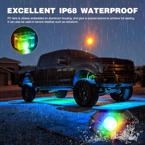 Image of Nilight RGB LED Rock Lights Kit 8 PCS Underglow Multicolor Neon Light Pod with Magnetic Base Bluetooth App Control Flashing Music Mode IP68 Wheel Well Light for Truck ATV UTV RZR SUV