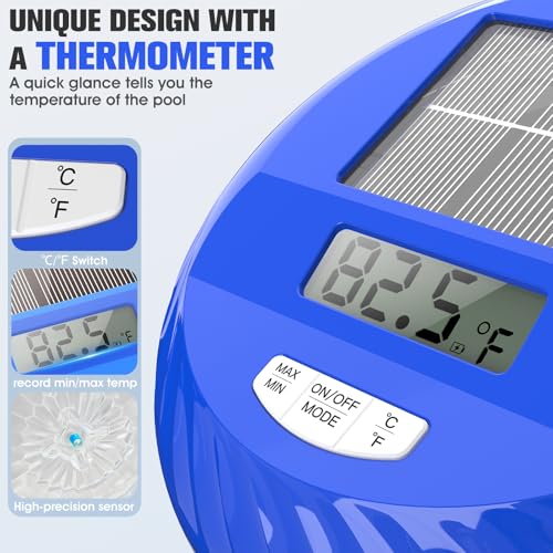 Image of 2026 Solar Pool Lights with Digital Pool Thermometer,Color Changing Floating Pool Lights that Float IP68 Waterproof,Hangable Solar Powered Floating Light for Pool Lighting Party Decor-2 PC