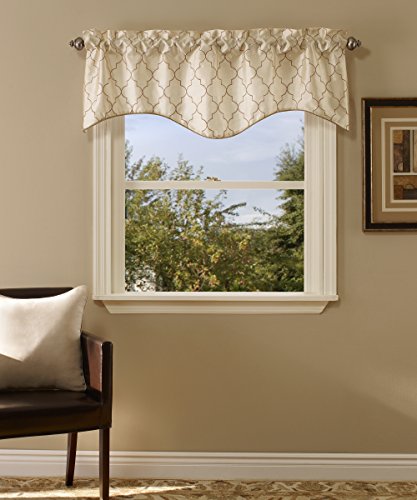 Stylemaster Hudson 52 by 17-Inch Embroidered Lined Valance with Cording, Vanilla