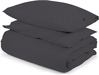 The Cotton Exchange Manchester 100% Cotton Sateen Super King Size Duvet Cover Sets Dark Grey, 300 Thread Count Ultra-Soft and Silky 3pc Bedding Set, Super King Quilt Cover Sets with Button Closure