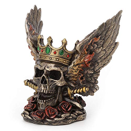 Estatua de calavera monarca con coronas y dagas acabado bronce 5.9 pulg miniatura 2