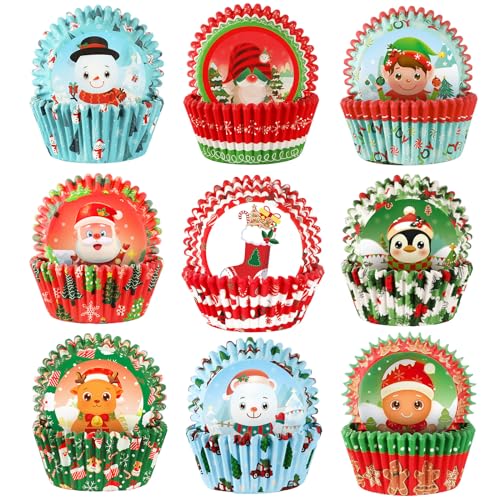 SANNIX 450pcs Christmas Cupcake Liners, Santa Snowman Christmas Cupcake Wrappers