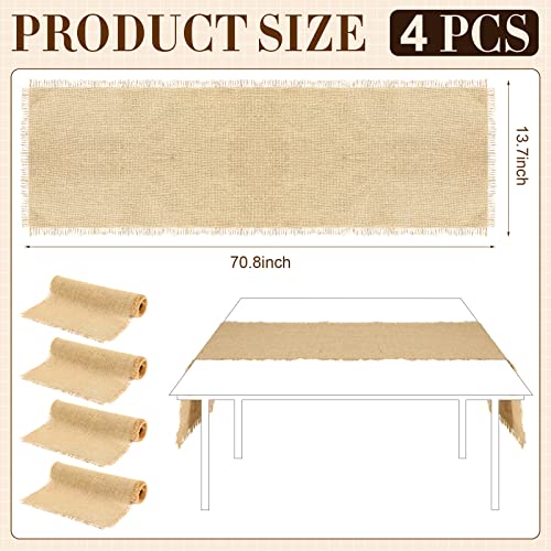 4 Pcs Farmhouse Table Runner 70.8 X 13.7 Inch Burlap Table Runners Burlap Roll For Dining Home Wedding Parties Bbq's Holidays Garden Home Decor #TOP1
