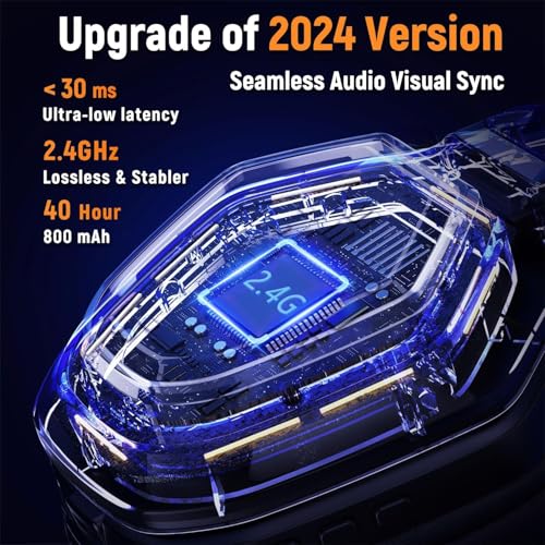 Ozeino 2.4GHz Wireless Gaming Headset with Microphone, 2.4G USB & Type C Transmitter - 30h Battery Life - RGB Lighting Gaming Headphones for PS5, PS4, PC, Phone - Thumbnail 2