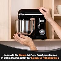 Kitchen in the box Kompakte Küchenmaschine 3,5 L, Rührmaschine & Knetmaschine mit 10 Geschwindigkeiten, Leichte Teigmaschine mit Knethaken, Rührhaken & Schneebesen, ideal für kleine Küchen,Schwarz – Ansicht 4