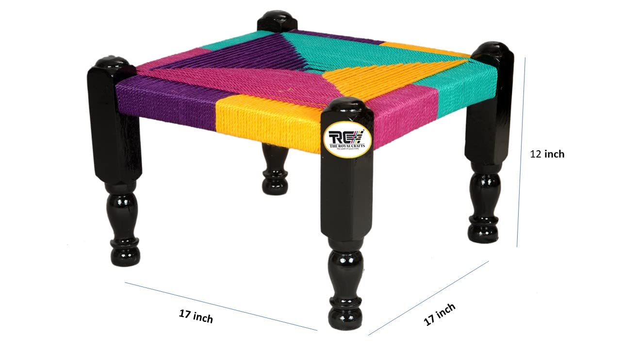 THE ROYAL CRAFTS Traditional Handicrafts Multicolor Resham Rope Khatli Stool Mudda Pidda Rajwadi Chair Home decore Furniture 3
