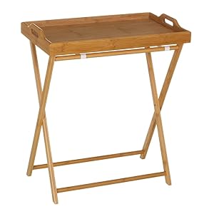 LOLAhome Mesita Bandeja Plegable de Bambú Marrón Versátil, Compacta y Elegante - 35x55x61 cm - Ideal para Desayunos y Uso Multifuncional