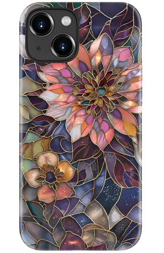 Image of Goodon for iPhone 14 Plus Case Cute - Wireless Charging Compatible - Dual-Layer Hard Shell + Silicone Cover - Protective Phone Case with Trendy Designs for Women - Blooming Purple Flower