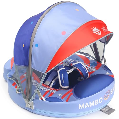 Image of Mambobaby Baby Float Non-Inflatable Baby Pool Float with Canopy Upgraded Baby Swimming Floats Infant Water Floatie Ring for 3-24 Months