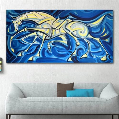 Point de Croix diamant luxe chevaux de course abstraits 80x160cm s96