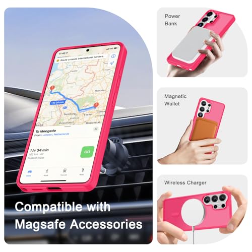 Image of for Samsung Galaxy S26 Ultra Case, Matte Magnetic Phone Cover, Hot Pink | Fit for MagSafe, Screen Protector included, Shockproof Military Grade Protection, Translucent Frosted Back