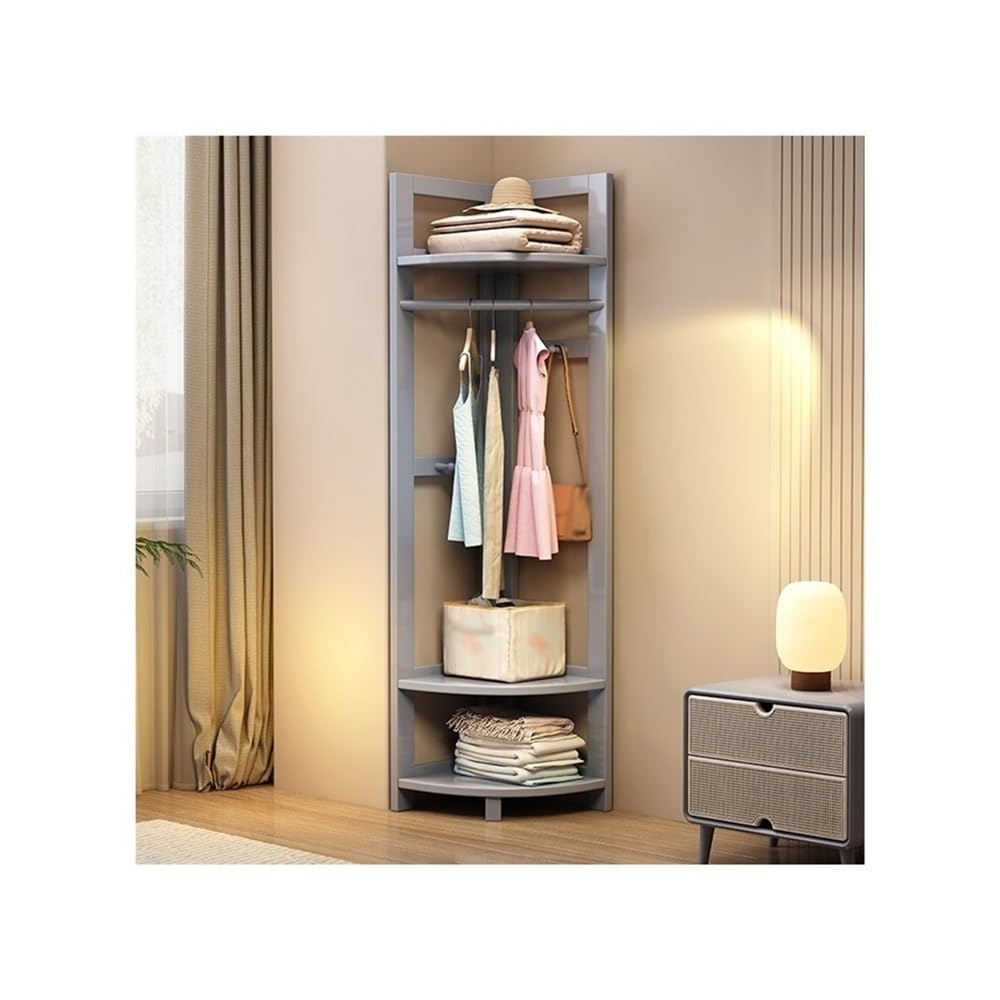 AILIUXIAOYAN Coat Rack Solid Wood Corner Floor Coat Rack Floor Bedroom Clothes Rack Multifunctional Storage Rack(Grey)
