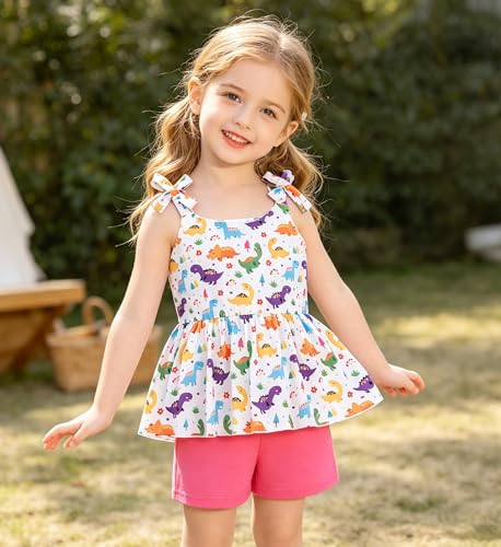 Image of Toddler Girls Clothes Summer Short Set Outfit Tie Knot Shoulder Sleeveless Ruffle Tops and Shorts 2PC Clothing Set