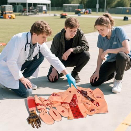 Simedutech 16PCS Trauma Manikin Moulage Kit - Wound Module Set for First Aid & Trauma Care Training, Full Body CPR Manikins,Compatible with Medical Student Training
