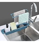 GLIVE (LABEL) Telescopic Sink Storage Rack Sponge Soap Holder Plastic Long Sink Shelf Expandable ...