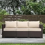Valita Patio Furniture 3-seat Sofa Brown Wicker Outdoor Furniture Outdoor Couch Deep Seat High Backrest Waterproof Cover Anti-Slip Washable Cushions, Khaki