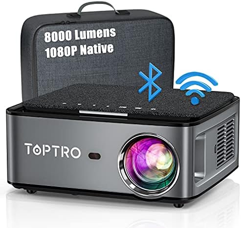 WiFi Bluetooth Projector,TOPTRO 8000 Lumen Video Projector 1080P HD Portable[Projector Bag Include] Support 4K with ±50° 4D Zoom Keystone, PPT Presentation, iOS, Android,PS4,Home Cinema Projector