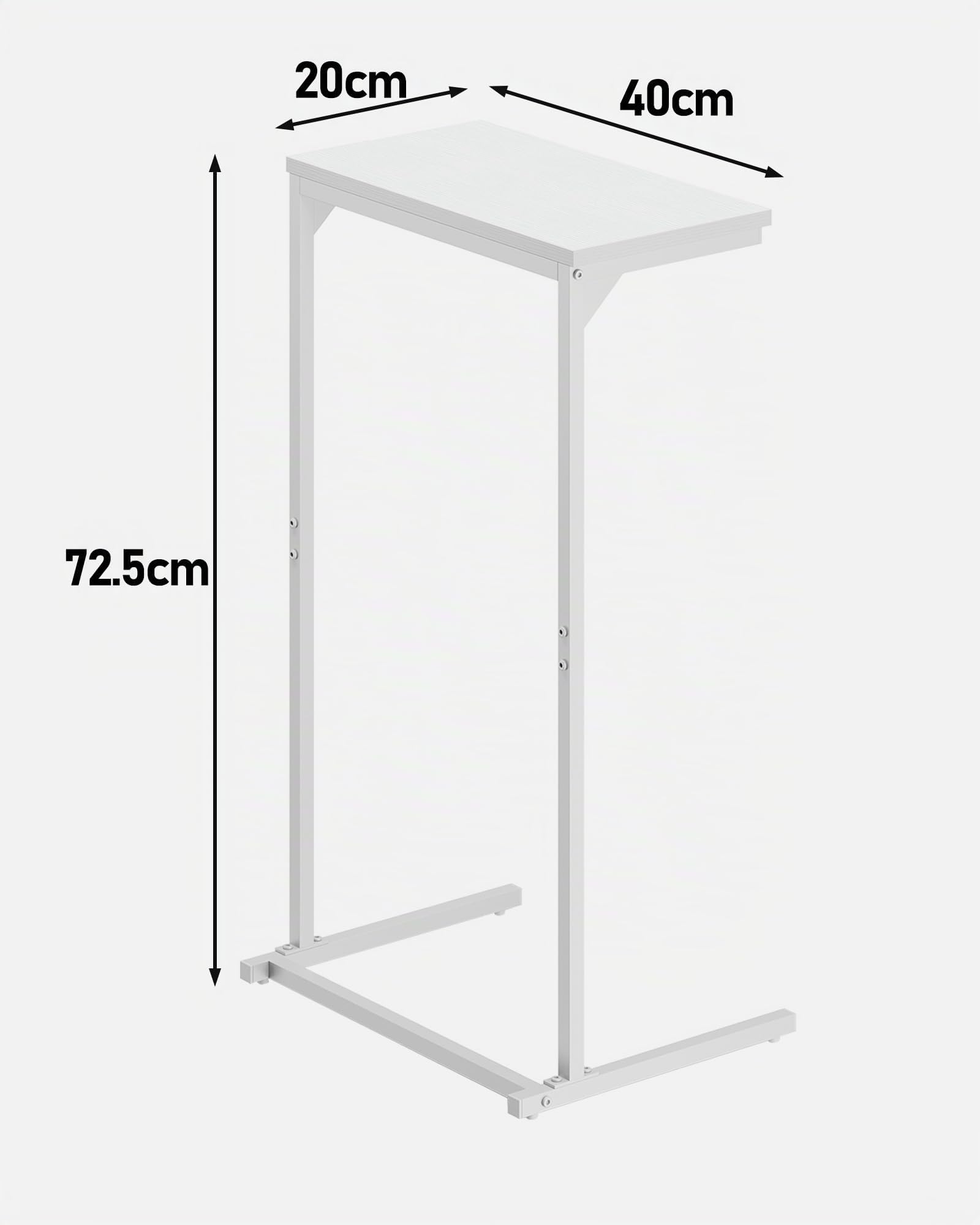 TUTOTAK Table d'appoint en forme de C, petite table haute 73 cm, table basse, salon, chambre à coucher, blanc TB01BW071EU