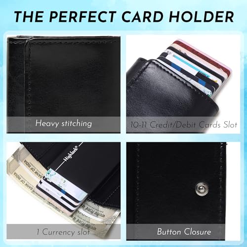Image of RFID Blocking Pop-Up Card Holder for Men | Slim Vegan Leather Wallet with Cash Compartment | Aluminium Case, Holds Up to 10 Cards | Gift for Men