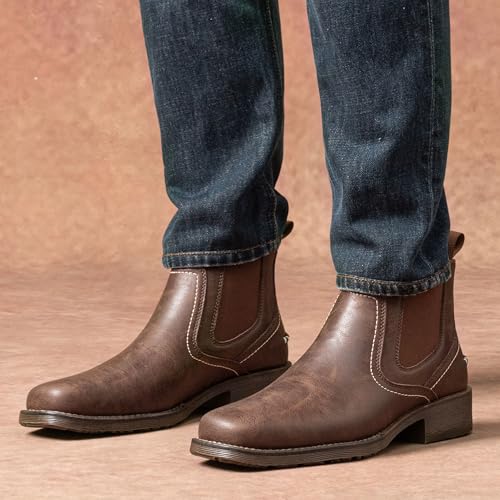 Image of Jousen Chelsea Boots Men Square Toe Ankle Mens Dress Boots Casual Slip On Boots for Men