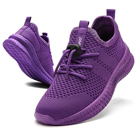 Tvtaop Boys Girls Trainers Walking Running Shoes Casual Non Slip Low Top Sneakers Lightweight Breathable Toddler Children Little Kid Big Kid Athletic Shoes for School Outdoor,Purple 1.5 UK Cover