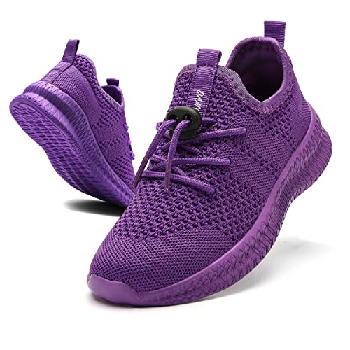 Tvtaop Boys Girls Trainers Walking Running Shoes Casual Non Slip Low Top Sneakers Lightweight Breathable Toddler Children Little Kid Big Kid Athletic Shoes for School Outdoor,Purple 1.5 UK