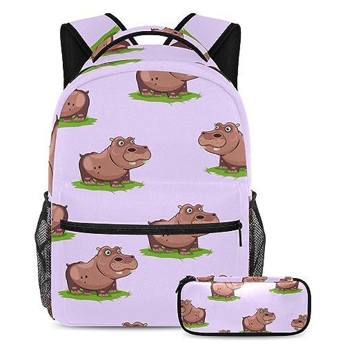 Sac à dos hippopotame avec trousse scolaire enfant pour voyage et collège