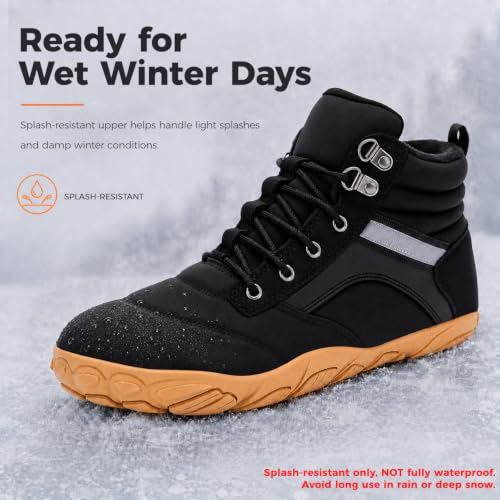 Image of Womens Mens Winter Barefoot Boots Warm Minimalist Wide Toe Box Snow Boots Zero Drop Sole Outdoor Water Resistant Ankle Booties