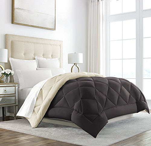 Sleep Restoration Goose Down Alternative Comforter - Reversible - All Season Hotel Quality Luxury Hypoallergenic Comforter -Full/Queen - Brown/Cream