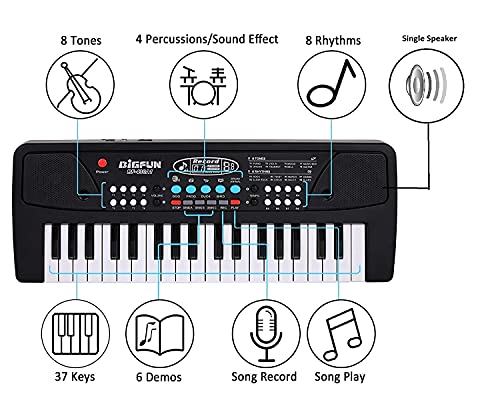 Image of 37-Key Electronic Piano Keyboard with Microphone - Portable Digital Keyboard for Kids, Students & Beginners | Electric Piano for Practice, Learning & Music Training