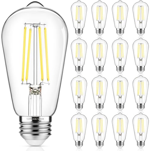 16-Pack Vintage Edison LED Bulbs, 60W Equivalent, 850LM 6W Edison Light Bulb Daylight White 5000K, ST58 LED Filament Bulb E26 Base, Non-Dimmable