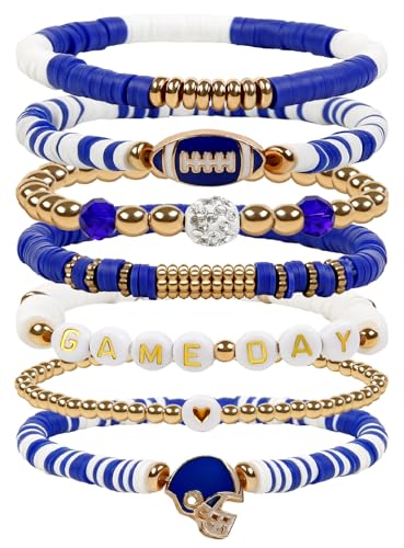 Game Day Football Bracelets for Women: Stackable Stretch Sports Bracelets for Fans, Football Mom Accessories & Outfits