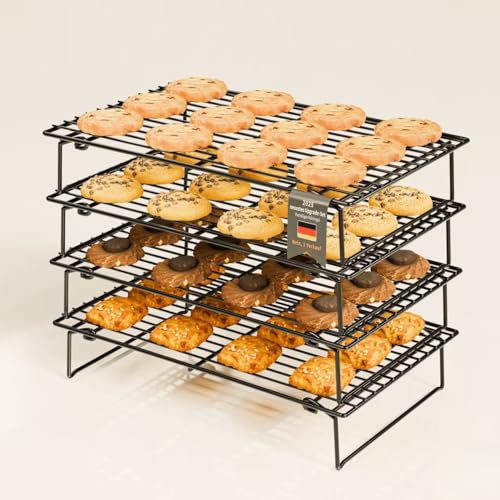 Image of 4 Cooling Racks for Cooking and Baking, 4 Tier Cooling Rack, Collapsible, 26 x 41 cm, Cool Batches of Biscuits, Non-Stick and BPA-Free, Oven and Dishwasher Safe (black198)